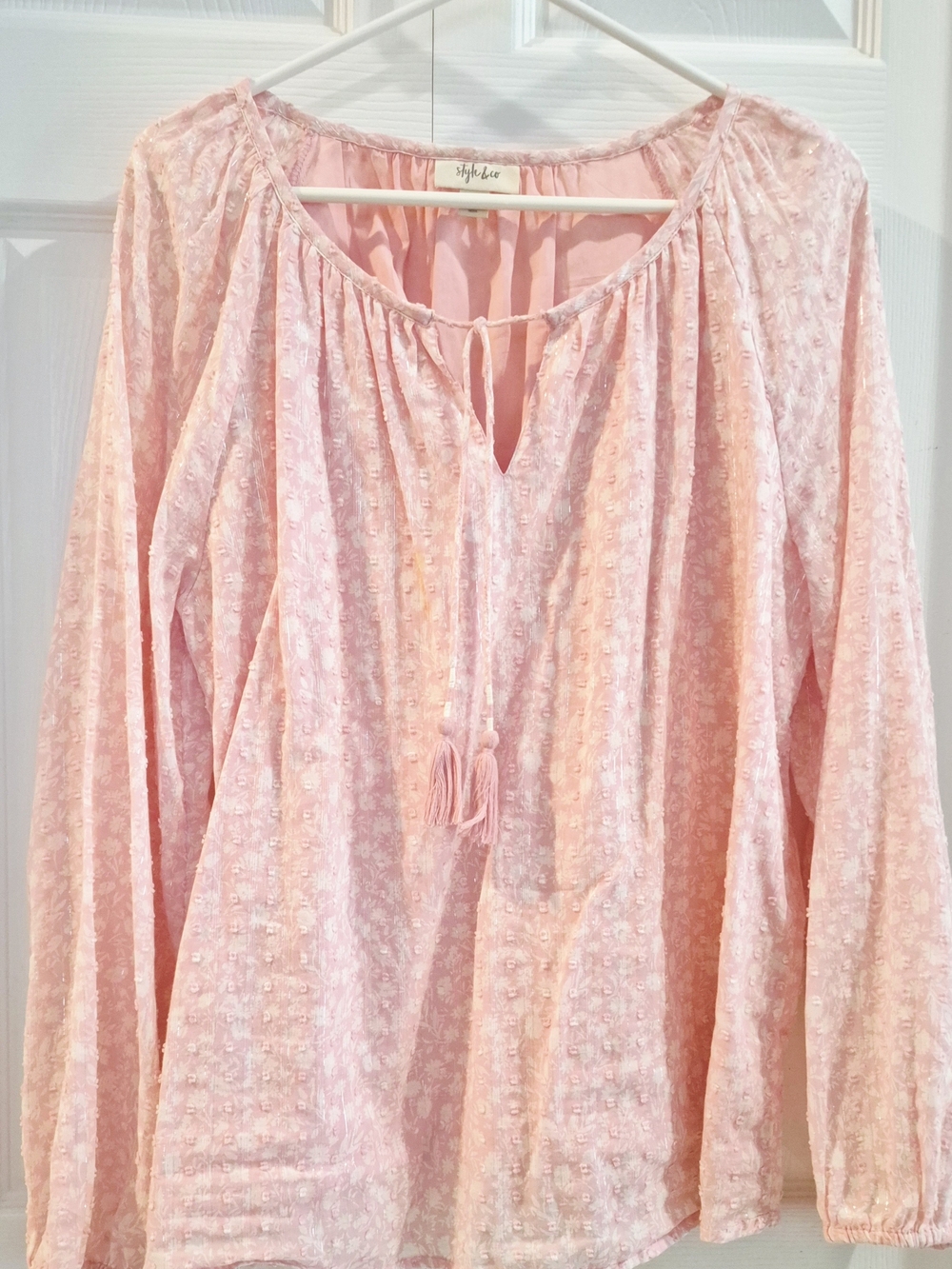 Style & Co. Pink Long-Sleeve Peasant Blouse